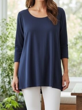 J. Jill Fit Twist Back Tunic Top Long Sleeve Navy Blue Plus Size 2X